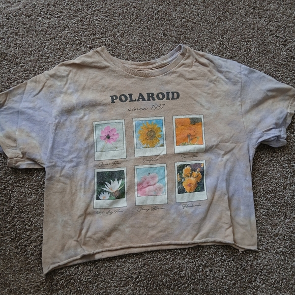 Polaroid Tops - 🧚‍♀️Polaroid Floral Photo Tie Dye Cropped Graphic Tee